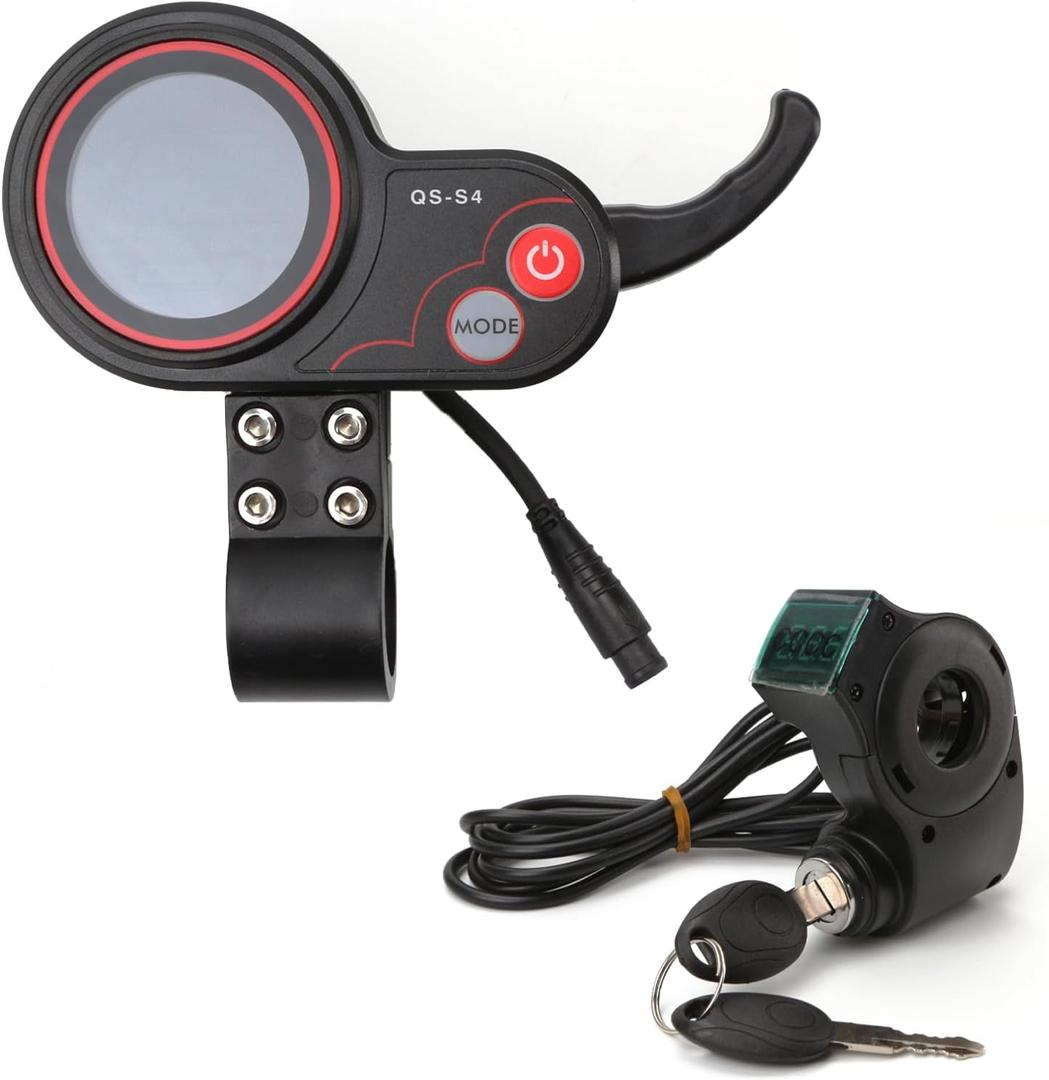 QS-S4 36V-60V Thumb Throttle LCD Display with Ignition Lock Key Fit for Zero 8 9 10 8X 10X Electric Scooters, 6PIN Display Meter E-Scooter Parts