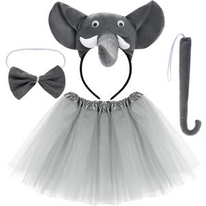 Dxhycc Elephant 3D Animal Costume Gray Elephant Costume Set Including Headband Tail Bowtie Tutu for Halloween Dress Up Party