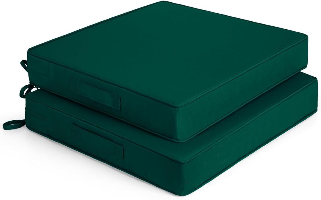 Detiblue Outdoor Chair Cushions Set of 2,20x20x3 Outdoor Seat Cushions for Patio Furniture,Waterproof Patio Chair Cushions with Ties & Handle(Green)