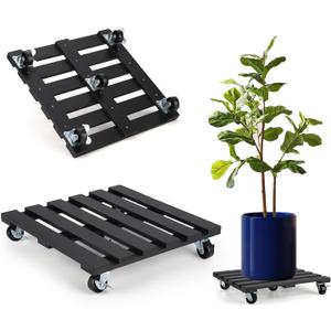 2 Pack Plant Stand with Wheels, 14" Rolling Plant Stand 264 LBS Heavy Duty Wooden Square Plant Caddy with Metal 360 Lockable Caster Wheels for Outdoor Indoor Large Plant Pots, Flower Pot, Patio-Black