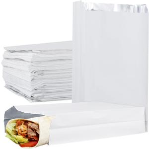 SINJEUN 300 Pack Foil Sandwich Bags, 12.2 x 6.3 x 1.6 Inch Insulated Hamburger Wrappers, 4 LB Grease Resistant Foil Paper Bags for Breakfast Lunch, Fast Food, Serving, BBQ, White