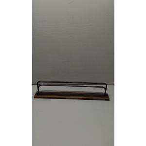 MyGift 2 Tier Wall Mounted Industrial Matte Black Metal Towel Holder Bar on Rustic Burnt Solid Wood, 18 Inch Dual Rails for Hanging Bathroom Hand Towels