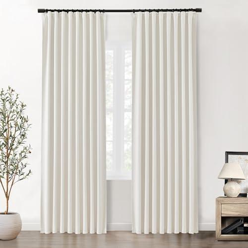 SHINELAND Beige Cream Black Out Curtains 84 Inches Long for Bedroom Windows with Hook,Mid Century Modern Curtains for Living Room，52w X 84l 2 Panels Set Ivory White Blackout Curtains for Bedroom