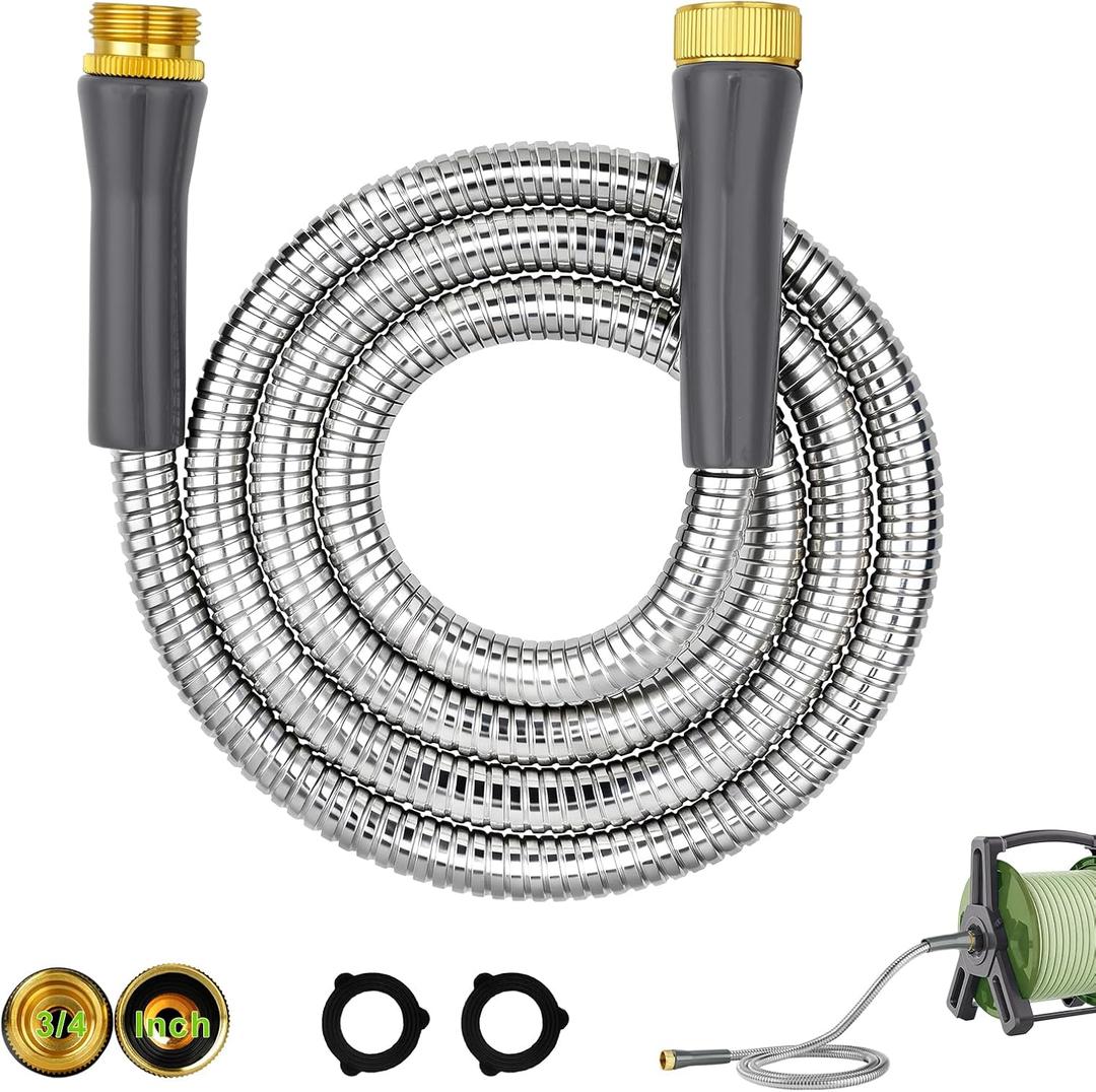 Short Metal Water Hose 6ft,Stainless Steel Garden Hose with Male & Female Connectors,Kink-Free Leakproof Flexible Hose Extension Adapter Water Pipe Extender for Hose Reel,Yard,Lawn,RV,Outdoor,Faucet