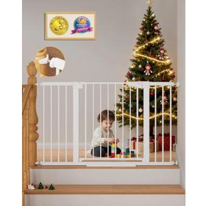 Cumbor 29.7"51.5" Extra Wide Baby Gate for Stairs, Pressure-Mounted Dog Gates for Doorways & Hallways, Auto-Close Walk-Through, No-Trip Design, Child Proof Safety, Dog/Pet Gate for Indoor Use, White