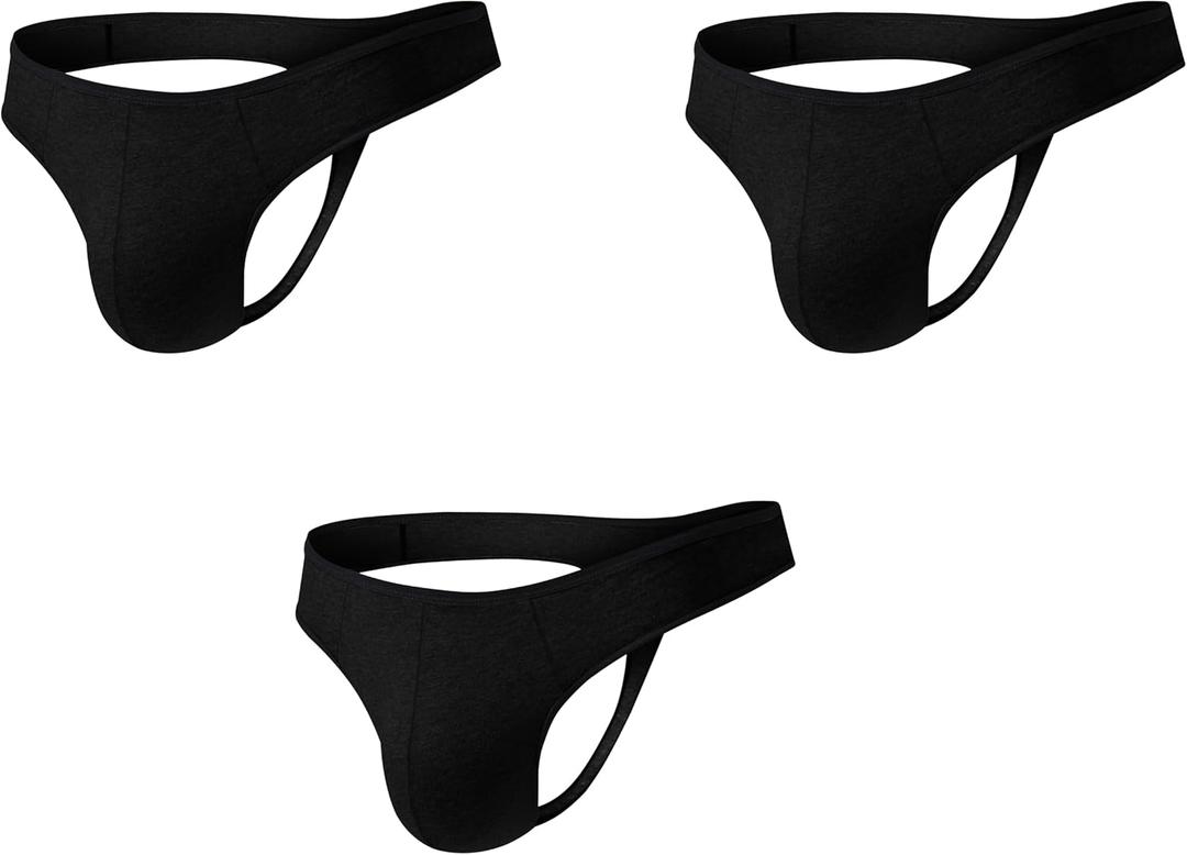 Men's Cotton Thong Sports Sexy T-back Classic Y-type Low Rise Thin Soft Lightweight Pouch Supporting (Black, L)