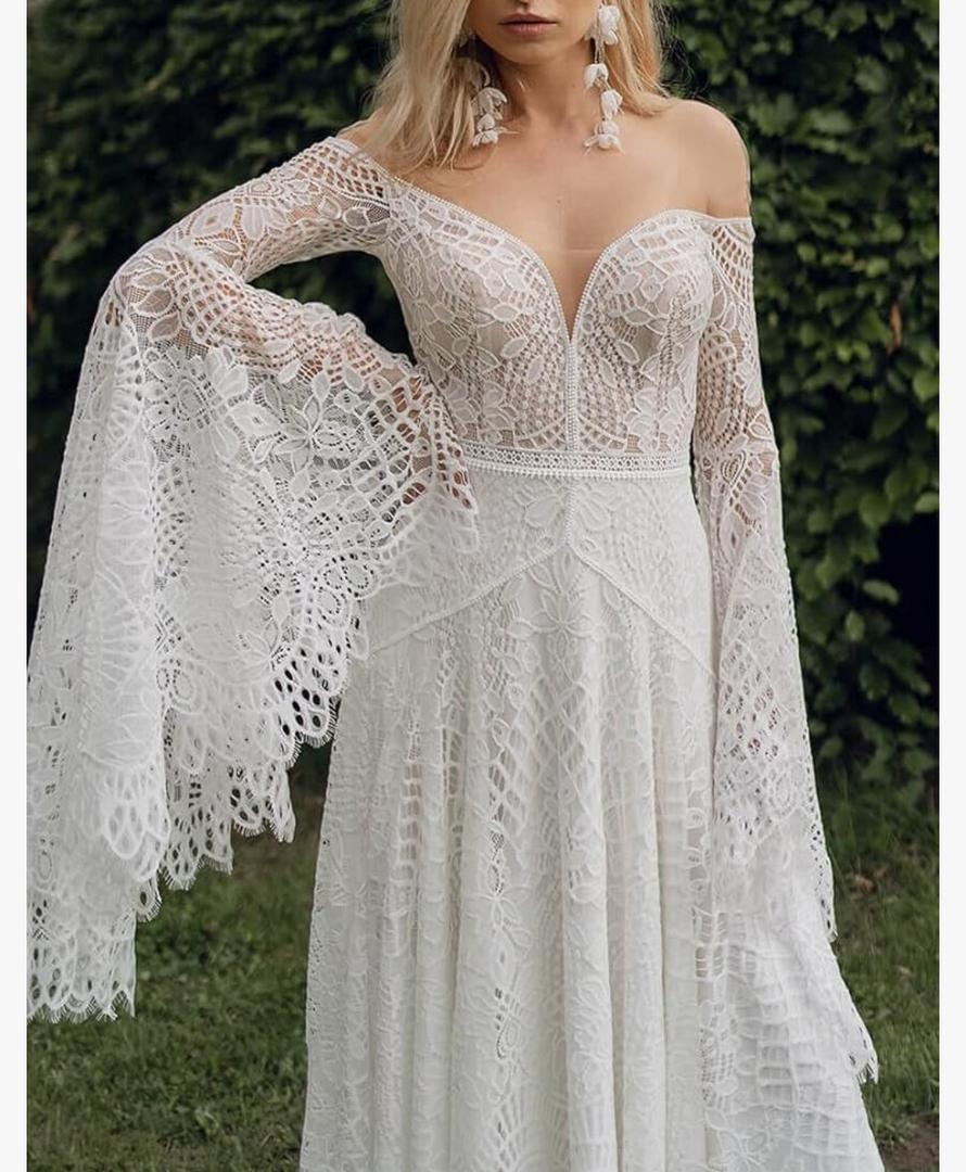 YMFFW Women's Wedding Dresses Boho for Bride with Long Sleeves Plus Size Lace Beach Bridal Gowns Bohemian Wedding Gowns 12 YMFFW Women's Wedding Dresses Boho for Bride with Long Sleeves Plus Size Lace Beach Bridal Gowns Bohemian Wedding Gowns 12