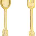 N9R 200PCS Gold Spoons and Forks Set, Heavy Duty Gold Plastic Silverware Set Fancy Disposable Utensils for Parties, Elegant Cutlery Sets for Wedding, Birthday(100 Forks & 100 Spoons)