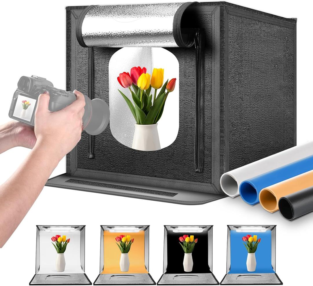 NEEWER 50W Upgraded Photo Studio Light Box, 24"x24" Portable Folding Photography Lightbox, 4 Backdrops, 5600K 160 LEDs 5200lx/0.5m Dimmable Picture Booth Shooting Tent for Jewelry Electronics, LP60