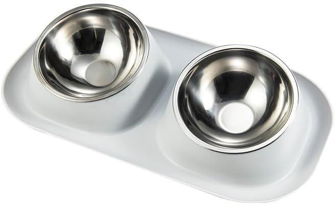 Stainless Steel Pet Bowl, Cat & Dog Food Bowl, Diagonal Bowl, Non-Slip, Spill Proof, 40"L x 9.055"W x 3.15"H, 348g, Gray