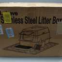 Stainless Steel Litter Box with Lid,Front Entry Top Exit Kitty LitterBox,Extra Large Enclosed Metal Cat Box with Litter Scoop & Litter Mat-Black