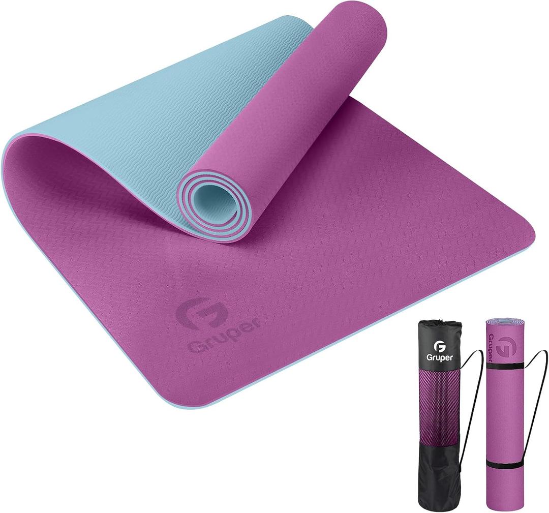 Yoga Mat Non Slip, Eco Friendly Fitness Exercise Mat with Carrying Strap,Pro Yoga Mats for Women,Workout Mats for Home, Pilates and Floor Exercises (Purple/Teal, Thickness-6mm) 0.24*24*72 Inches