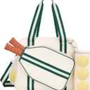 Pickleball Tote Bag for Women Men with Paddle Cover Pocket External Ball Bag and Adjustable Shoulder Strap Fence Hook (Beige)