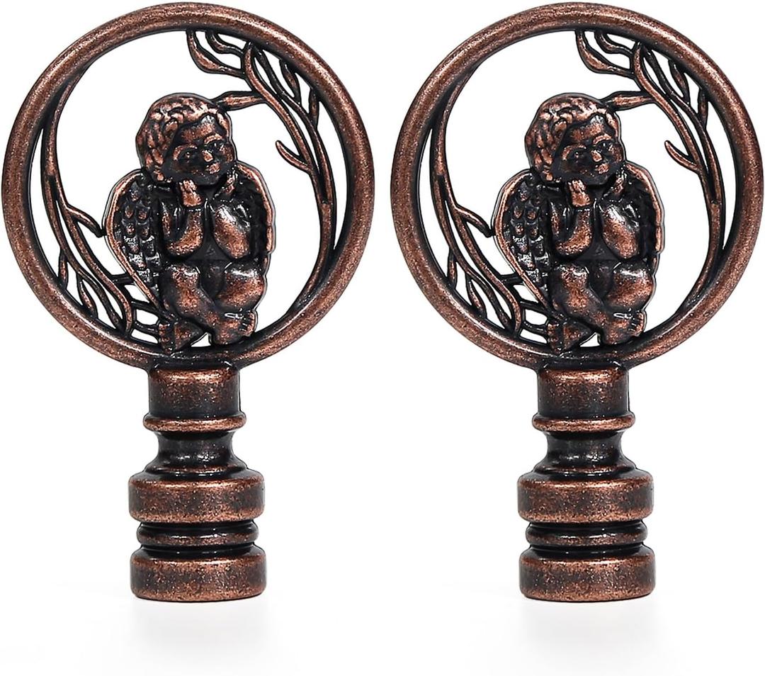 2Pack Cooper Angel Lamp Finials Cap Knob Tapped, 1/4-27 Screw Lamp Shade Decoration Accessories for Table Bedside Floor Light
