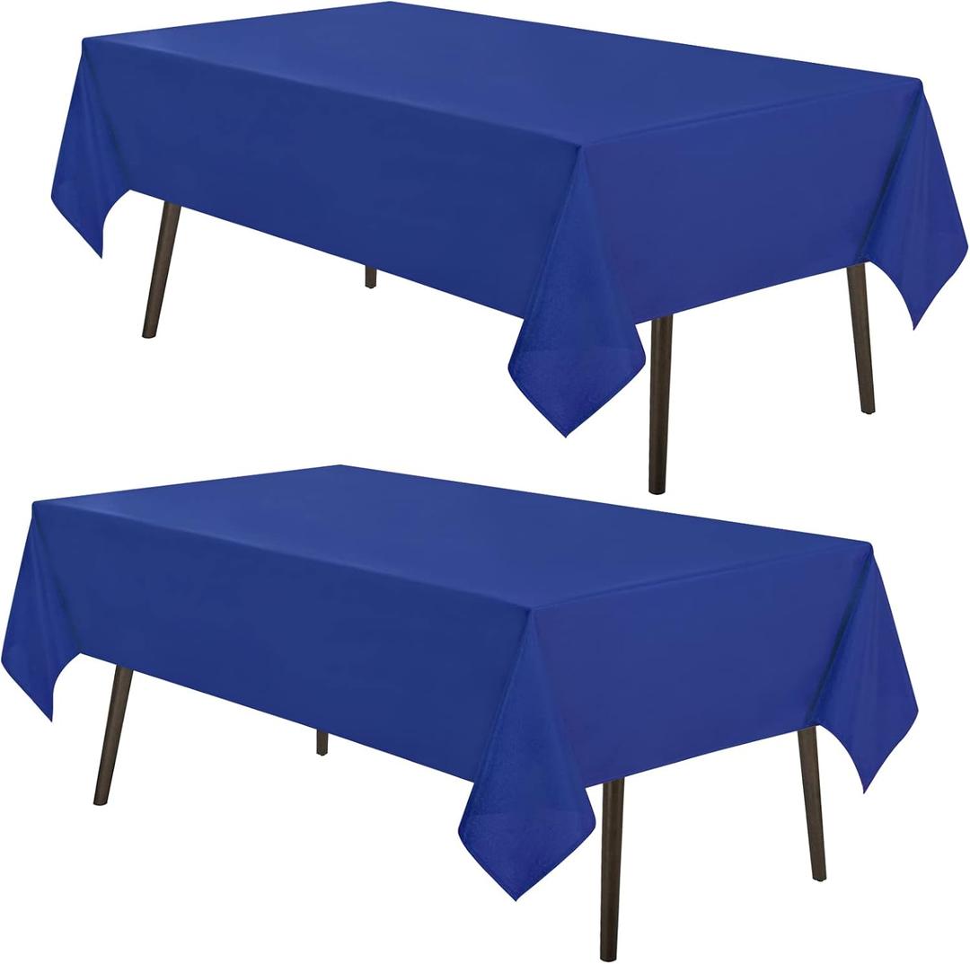 MYSKY HOME 2Pack Royal Blue Tablecloth 60x84 Inch Rectangle Table Cloth for 4 Feet Table- Wrinkle Resistant Washable Polyester Table Cover for Dining Party and Camping