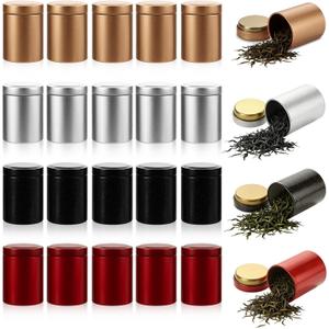 Acrux7 20 Pack Small Tea Tin Canisters with Airtight Lids, 1.8"x2.6" Empty Metal Loose Leaf Tea Round Storage Containers for Loose Teas, Coffee, Candy, Herbs, Spices