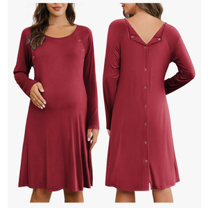 Ekouaer 3 in 1 Labor/Delivery/Hospital Gown Maternity Dress Nursing Nightgown Sleepwear for Breastfeeding (Medium, Dark Green)