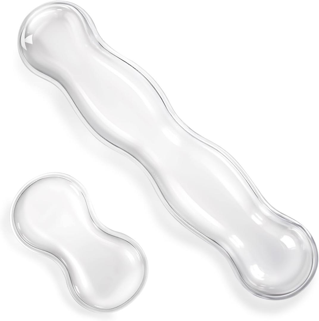 Gel Wrist Rest for Keyboard Clear Anti-Slip Mouse Pad Cute Ergonomic White Silicone Computer Wrist Rest Set for Keyboard Relieve Office Typing or Gaming Wrists Pain