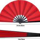 Marrywindix 3 Pcs Large Chinese Folding Fan Big Handheld Clap Fans for Men and Women Performance Line Dance Decorations Event Party Festival Craft Gift (Red)