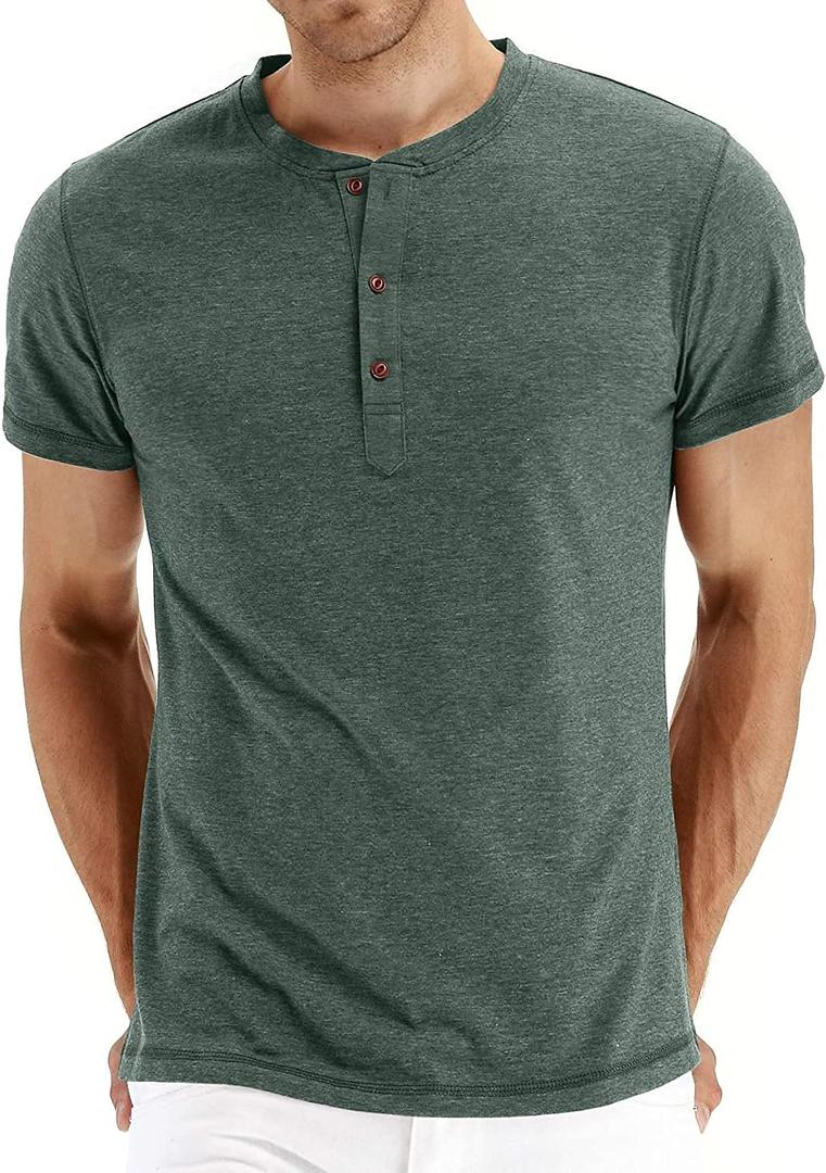 Sailwind Mens Henley Short Sleeve T-Shirt Cotton Casual Shirt (X-Large, D02 Vg Green)