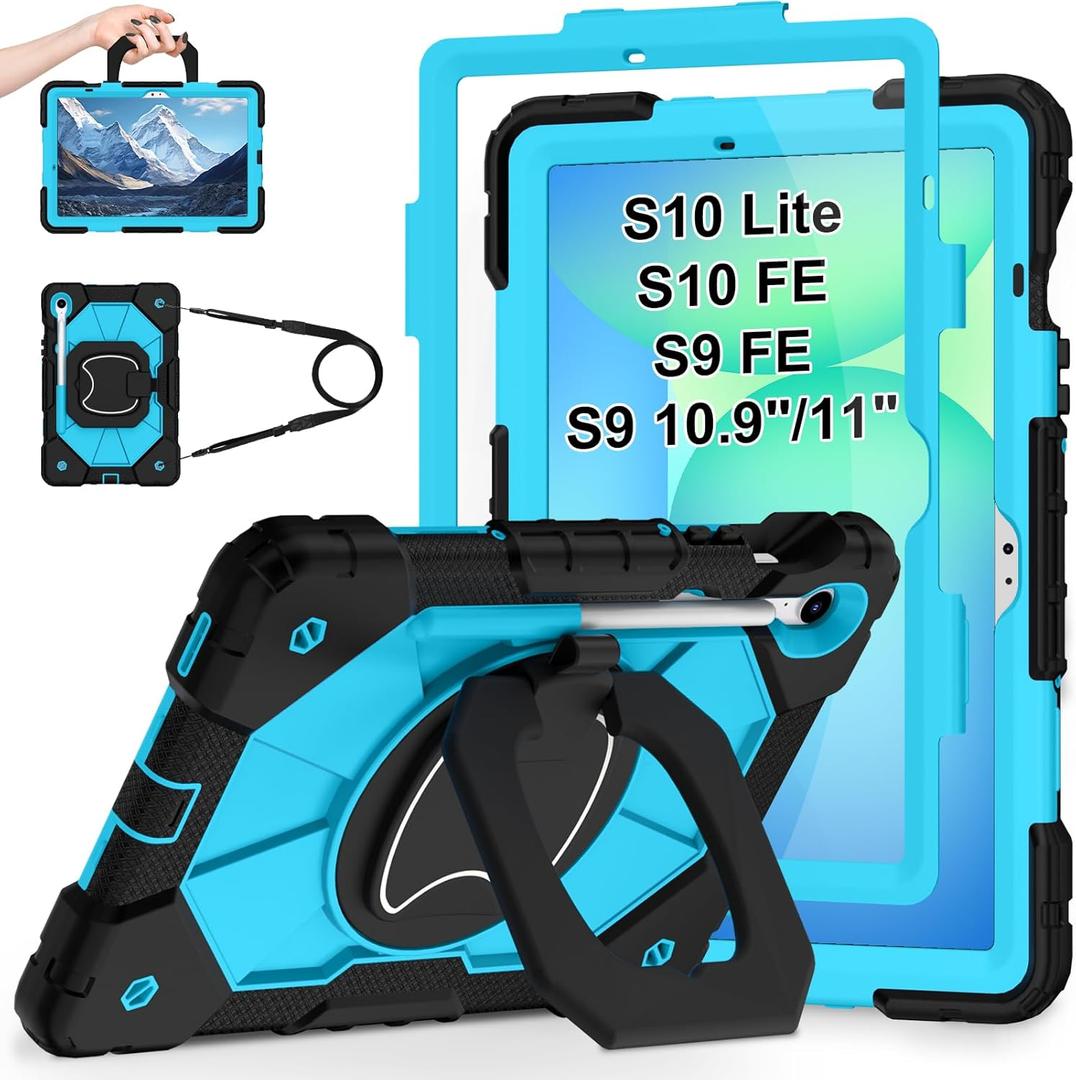 WESOROL Case for Samsung Galaxy Tab S10 Lite/S10 FE/S9 FE 10.9 Inch Galaxy Tab S9 11 Inch,Shockproof Cover for Samsung S9 FE Tablet Case with Screen Protector Rotate Stand Pen Holder,Black Blue