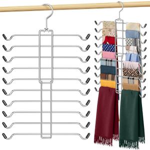 10 Tiers Scarf Organizer for Closet, 360 Swivel Scarf Hanger Hijab Holder Organizer Holds 30 Scarves Ties, Space Saving Hanger Closet Organizers and Storage for Shawl Belt Bra Tie Legging, Silver