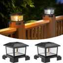 APONUO Solar Post Cap Lights IP65 Waterproof & 2-Color Retro Edison Bulb (3000K/6500K), Adjustable Base Fits 4x4 5x5 6x6 Wood/Vinyl Posts, 10-12H Runtime for Fence Deck Patio (Black, 2 Pack)