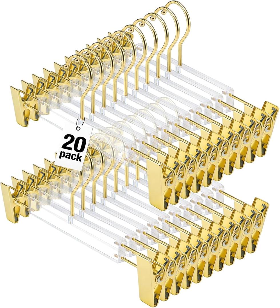 Acrylic Gold Hangers 20 Pack,Luxurious Acrylic Pants Skirt Hanger 12.6 in, Clothes Hanger with Adjustable Clips