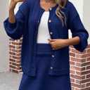 Tankaneo 2 Piece Sweater Sets for Women Long Sleeve Cardigan Outfits Mini Skirts Knit Matching Lounge Set (Blue)