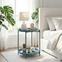 TeoKJ 2 Tier Round Side Table, Folding Round Metal End Table Small Nightstand with Two Removable Tray for Bedroom Living Room Bedside Small Spaces Blue Gray
