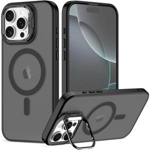Nvollnoe for iPhone 16 Pro Max Case Compatible with MagSafe,Military Grade Shockproof Heavy Duty Protective Adjustable Kickstand Matte Semi Clear Phone Case for iPhone 16 Pro Max(Black)