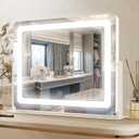 PRIMETEK Vanity Mirror with Lights, 22"x19" Large Makeup Mirror with Lights, Hollywood LED Lighted Makeup Mirror, Touch Sensor with 3-Color Lighting, Dimmable for Vanity Desk Tabletop, Bedroom, White