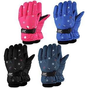 Hicarer 4 Pairs Winter Gloves for Kids Waterproof Snow Ski Gloves Girls Boys Warm Unisex Youth Clothes for Cold Weather