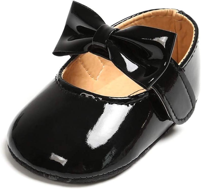 SOFMUO Baby Girls Mary Jane Flats with Bowknot Ballet Slippers Toddler First Walkers Infant Princess Wedding Christmas Dress Shoes (12-18 Months Infant, Black)