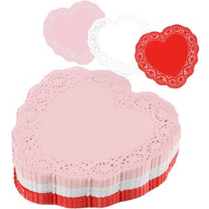 600PCS Heart Doilies 10 Inches Lace Paper Doilies Valentine's Heart Red Pink White Heart Shaped Paper Doily for Valentines Tableware Food Cakes Desserts Papers Placemats