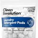 Clean Revolution Natural Laundry Detergent Pods, Fragrance Free, 100 Pods, Enzyme Powered Laundry Soap, Septic Safe, Made in the USA