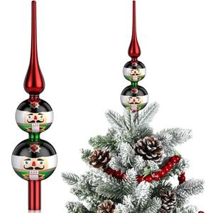 Simgoing 13 Inch Glass Nutcracker Christmas Tree Topper 3 Tier Nutcracker Christmas Glass Finial Vintage Treetop Decor for Xmas Gift Home Vintage Holiday Party Decoration