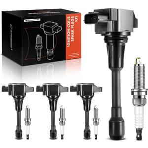 A-Premium Set of 4 Ignition Coil Pack and Iridium Spark Plugs Compatible with Nissan Altima Rogue Pathfinder Sentra Versa X-Trail Cube & Infiniti QX60 Q70 FX50 M56 1.6L 1.8L 2.5L