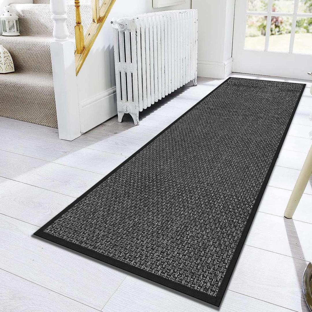 GOYLSER Gray 2x10 Runner Rug for Hallway, Water Absorbent Laundry Room Rug Runner, Natural Jute Long Carpet Runners for Hallway, Black