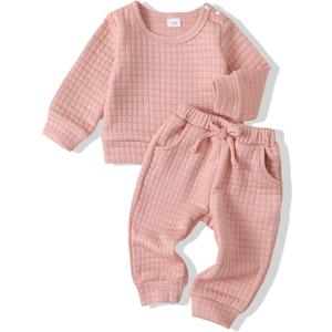 Renotemy Newborn Infant Baby Girl Clothes Outfits Fall Winter Long Sleeve Sweatshirts Pants Cute Baby Girl Outfits Set (3-6 Months, Cottonplaid Pink)