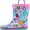 mysoft Kids Rain Boots for Girls Boys Toddler Waterproof Rubber Cute Printed with Easy-On Handles (11 Little Kid, Colorful Flower)