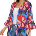 Women's Kimono Cardigans Floral Chiffon Loose Open Front Casual Summer Tops (S)