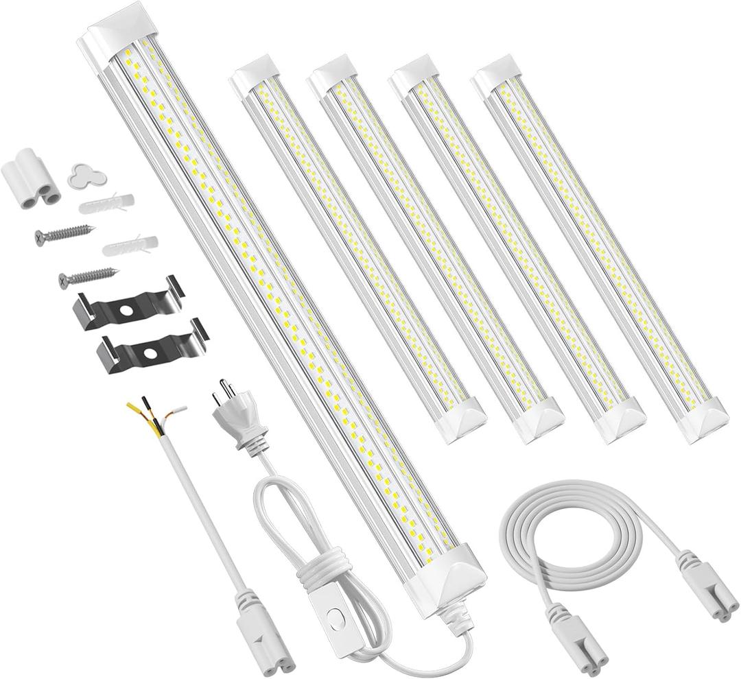 ELEKICO 4 Pack 2ft Led Shop Lights, 6000k 40w 5600lm 24 Inch Led Light Fixture Power Cord Wth on/Off Switch, Linkable 2ft Shop Light for Small Garage Ceiling Storage Area Workbench Basement Attic
