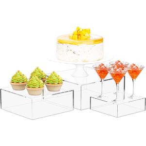 3 Pack Acrylic Cube Risers Acrylic Boxes for Food Buffet Risers Decorative Stands 6IN To 10IN with Hollow Bottoms 3 Sizes for Party Catering Dessert