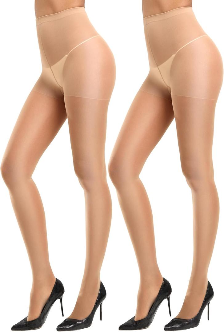 CozyWow 40D Sheer Tights for Women, Durable Control Top Pantyhose, High Waist Stockings with Reinforced Toe (S)