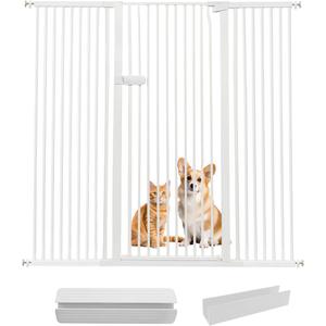 Lumizone Extra Tall Cat Gate 55.12" High Pressure Mounted Extra Wide 2025 New (17 Sizes) 1.37" Gap No Drilling Auto-Close One-Handed Operation Tall Pet Gate for Dogs(White, 55.12" H x 59.45"-63.38" W)