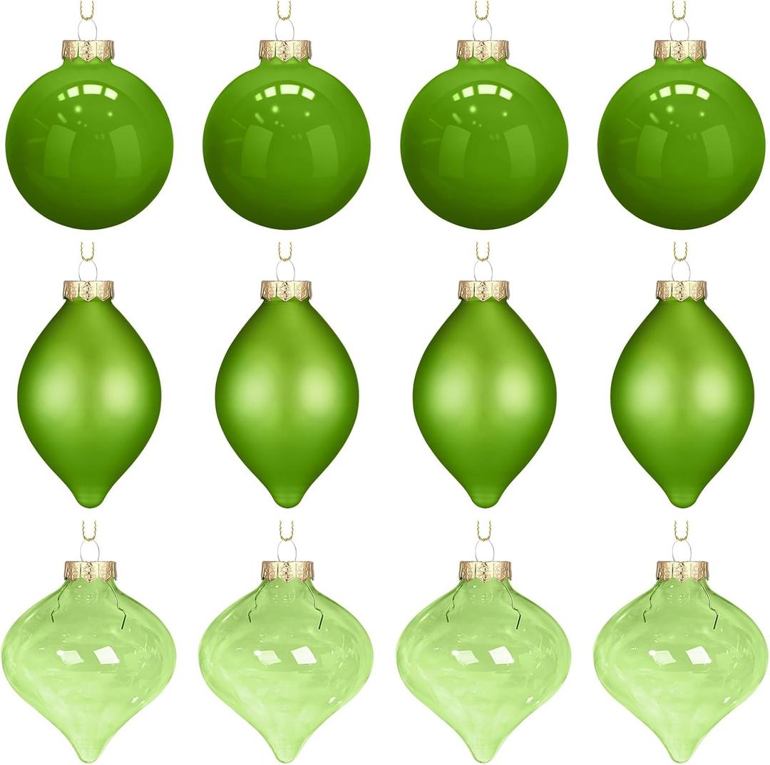 Zomiboo 12 Pcs Lime Green Glass Christmas Ball Ornaments Set 3.15" Hanging Shatterproof Glass Bulbs for Christmas Tree Baubles Bulk for Holiday Xmas Tree Decorations Gifts