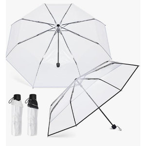 Fabbay 2 Pcs Clear Umbrella Transparent Portable Umbrella Compact Foldable Umbrellas Manual Open Close Folding Umbrellas for Wedding Travel, Dating