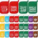 24 Pcs Christmas Pot Holders with Pocket Xmas Potholders Bulk Christmas Oven Mitts Heat Resistant Hot Pad Baking Gift Cookie Bag for Kitchen Baking Cooking (Classic,Vivid)