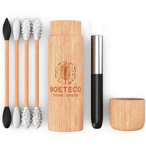 Bamboo Reusable qtip Ear Swab and Makeup Swabs Kit. 1 Case with 4 Reusable Silicone Bamboo Swabs for Ears, Baby, Beauty